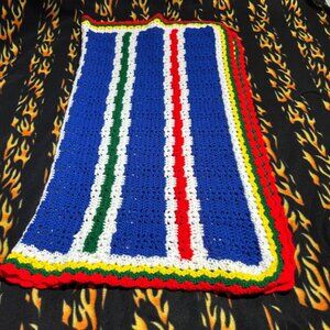 Vintage Handmade Crocheted Afghan Granny Lap Blanket Throw Primary Colors 44x36”